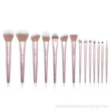 Oem new arrival private label rose gold 14Pcs complete artist set of makeup brushes luxury brush set with logo